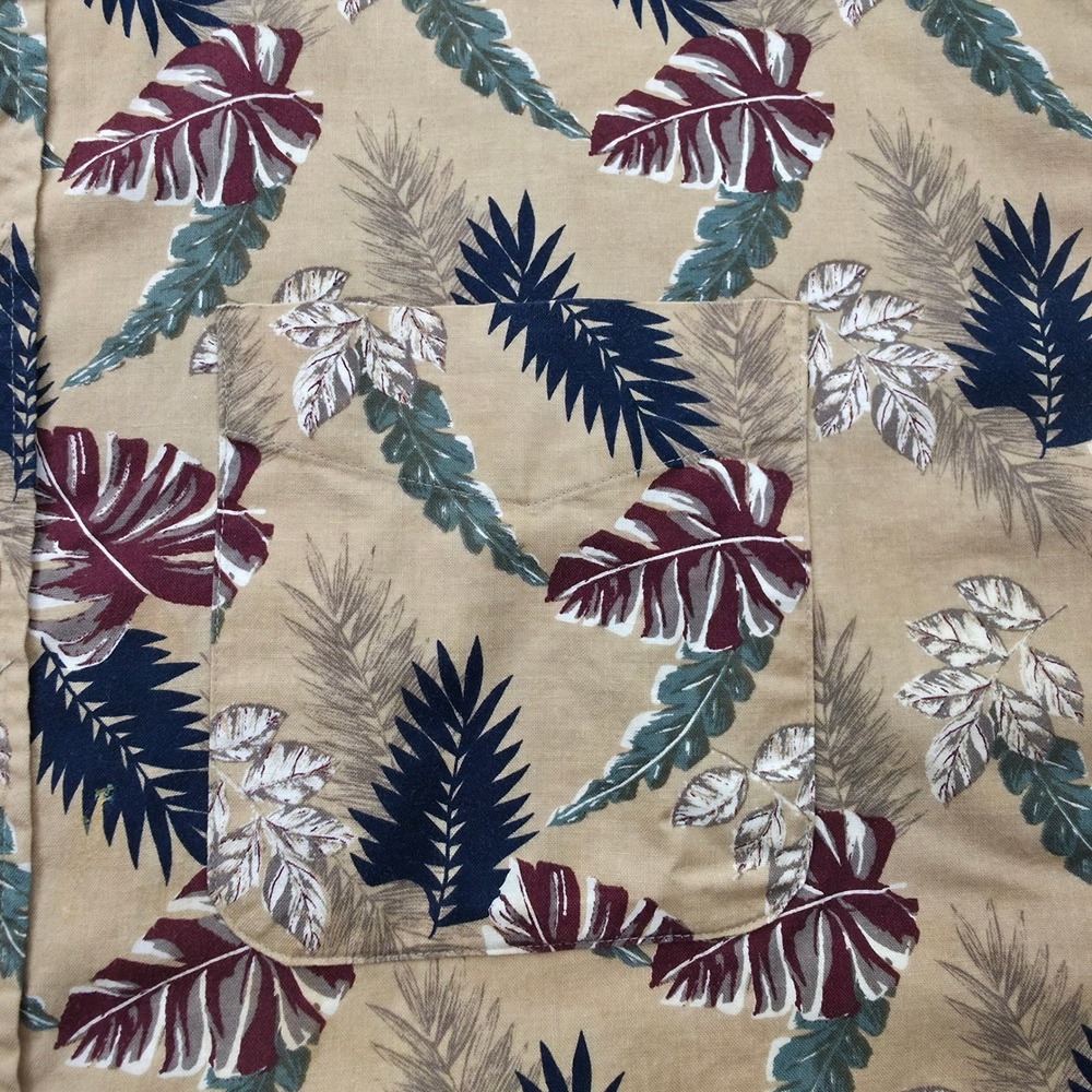 Natural Issue Hawaiian Shirt Mens 2XL Tan Tropical Leaf Print Cotton Aloha - Picture 3 of 8